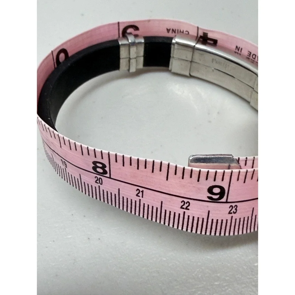 Black Stainless Steel Cross ID Link Bracelet Silver Tone 8.5 In